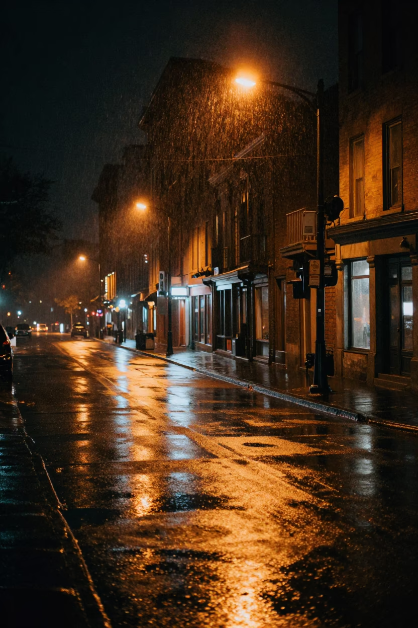 Nighttime Montreal Street Scene with Condensation on Glass and City Lights in in Montreal, Quebec, Canada
