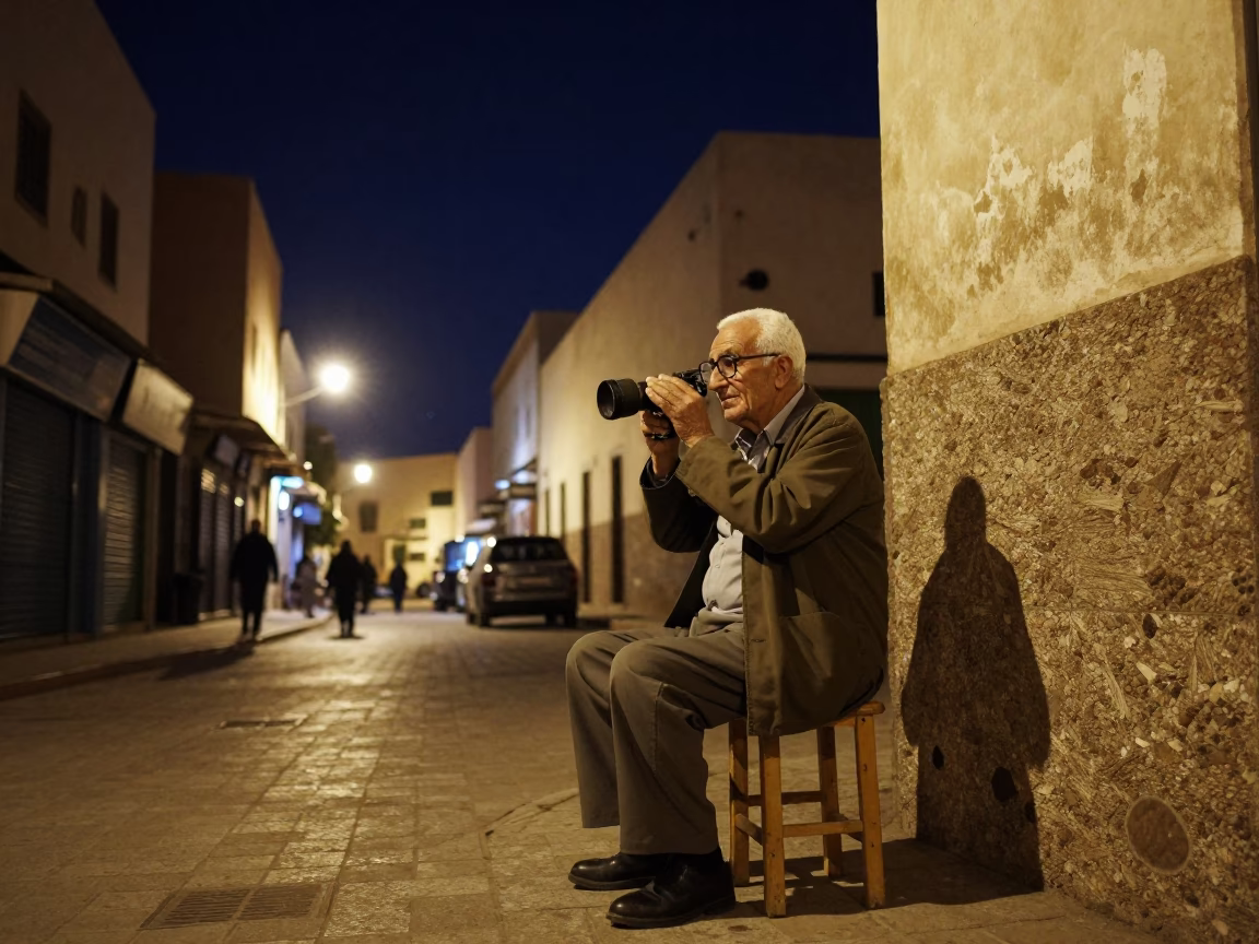 Nighttime Moroccan Street Scene with Stool and Astronomer in Casablanca in in Casablanca, Morocco