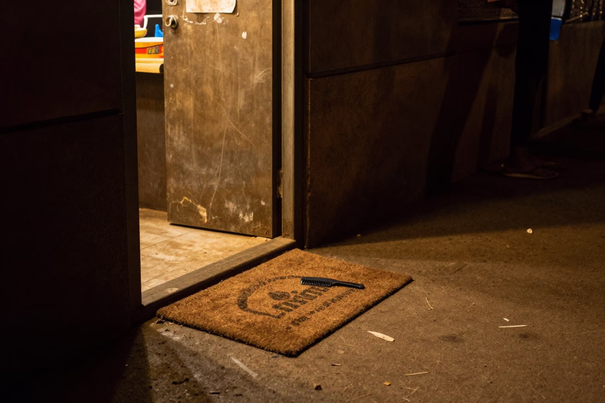 Nighttime Nairobi Street Scene with Doormat and Hair Comb in 1950s Kenya in in Nairobi, Kenya