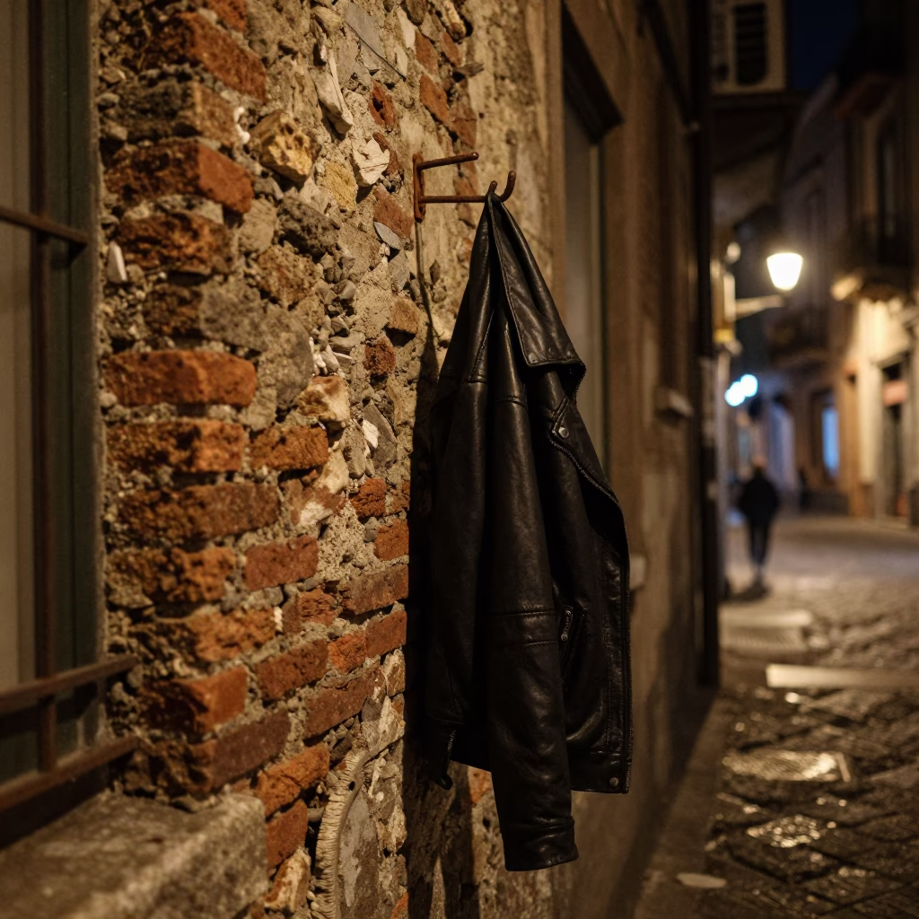 Nighttime Naples Street Scene with Coat Hook and Urban Details in Italy in in Naples, Italy
