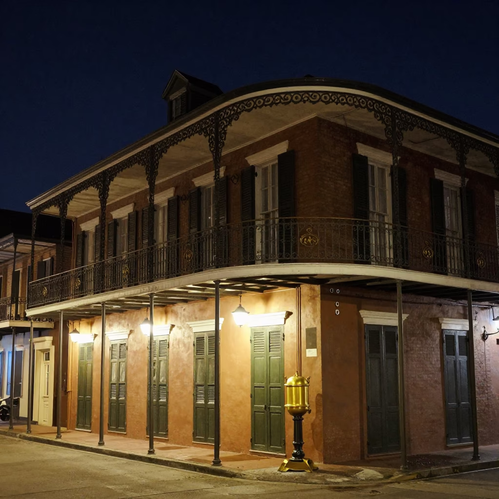 Nighttime New Orleans Street Scene with Brass Accents and Local Life in in New Orleans, Louisiana, United States