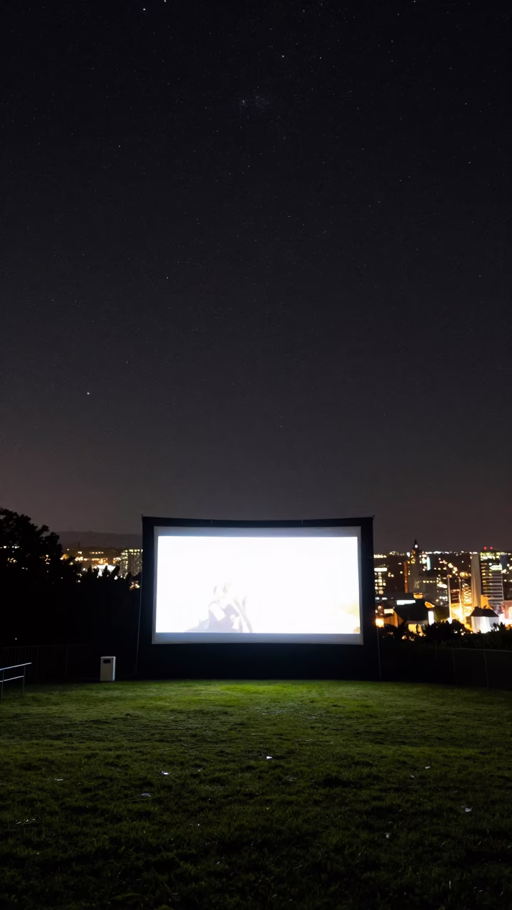 Nighttime Outdoor Cinema Screening in Wellington New Zealand Under Deep Starry Sky in in Wellington, New Zealand