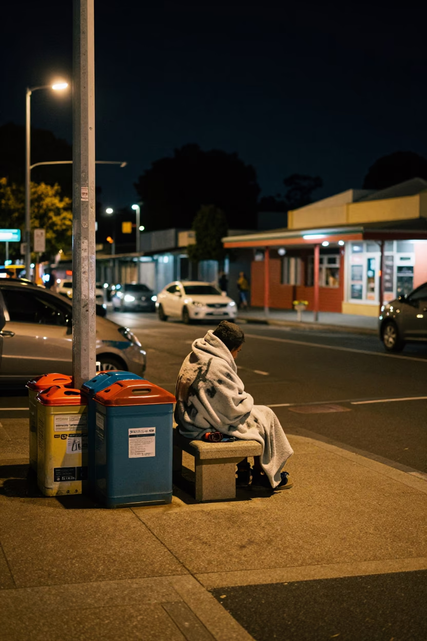 Nighttime Perth Street Corner with Storage Tins and Local Urban Life in Western Australia in in Perth, Western Australia, Australia