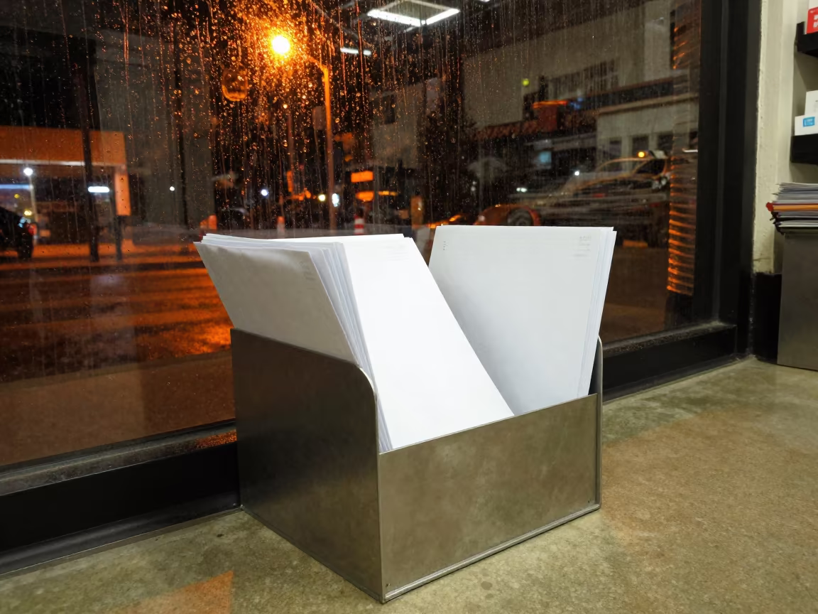 Nighttime Quote Folder Rack in San Antonio Store in inside a retail floor display area in San Antonio