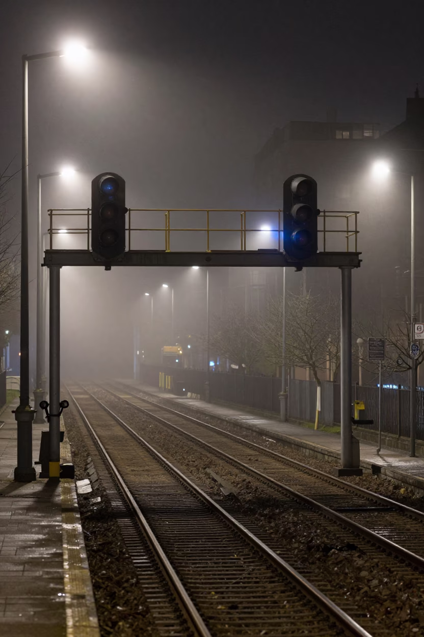 Nighttime Railway Infrastructure and Urban Transit in Liverpool United Kingdom in in Liverpool, United Kingdom