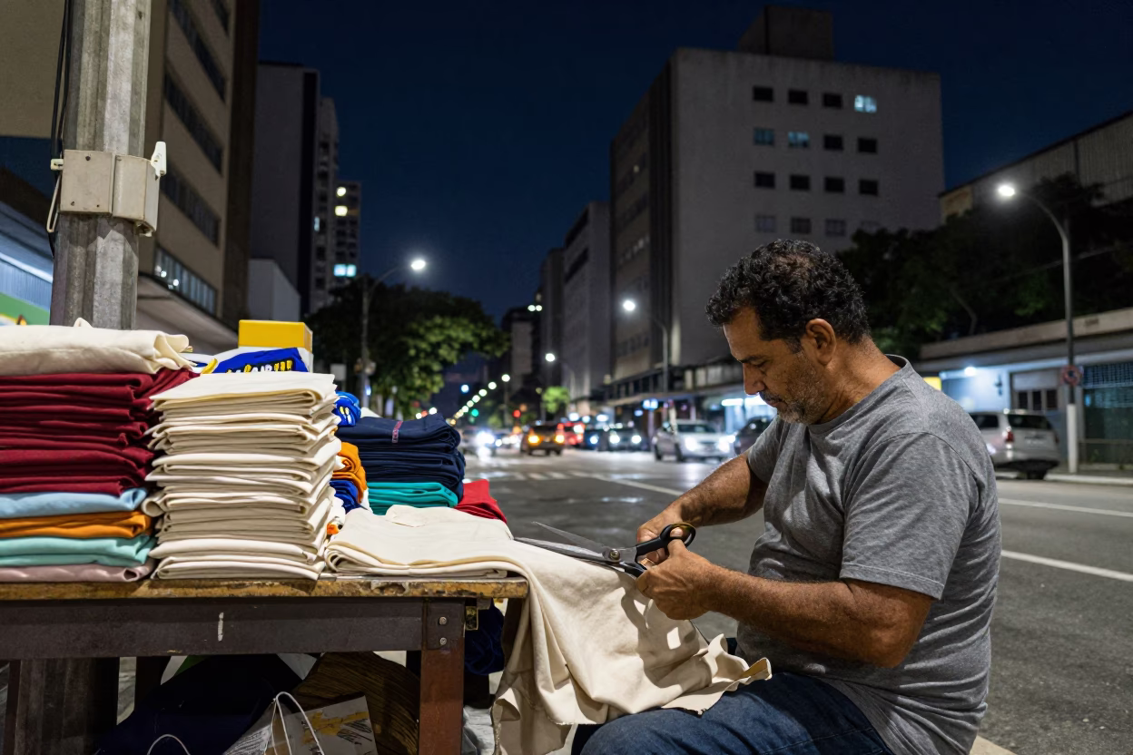 Nighttime Street Corner in Sao Paulo Brazil with Tailor Shears and Course Packets in in São Paulo, Brazil