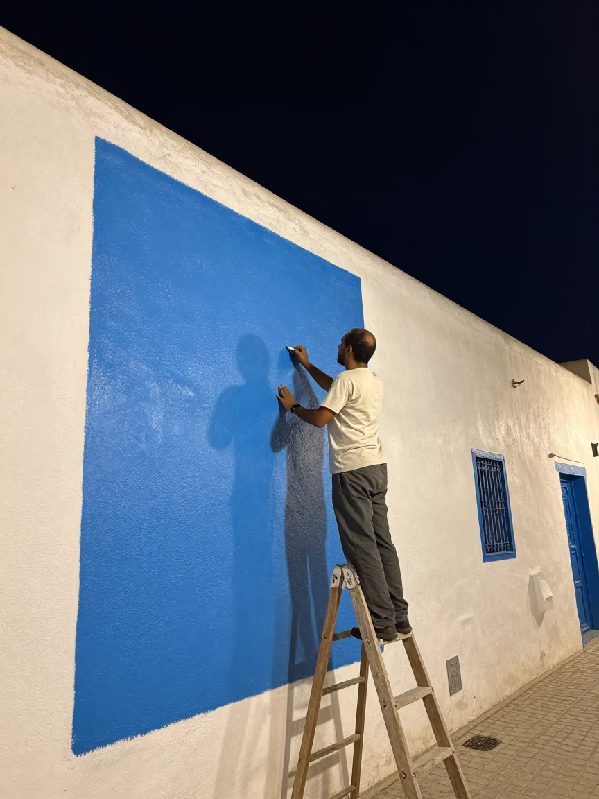 Nighttime Street Mural Painting in Essaouira Morocco Under Deep Sky in in Essaouira, Morocco