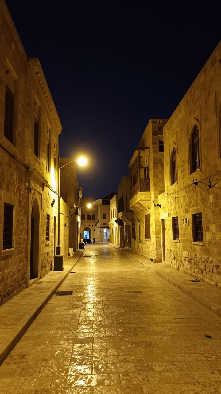 Nighttime Street Scene in Amman Jordan with Stone Architecture and Local Life in in Amman, Jordan