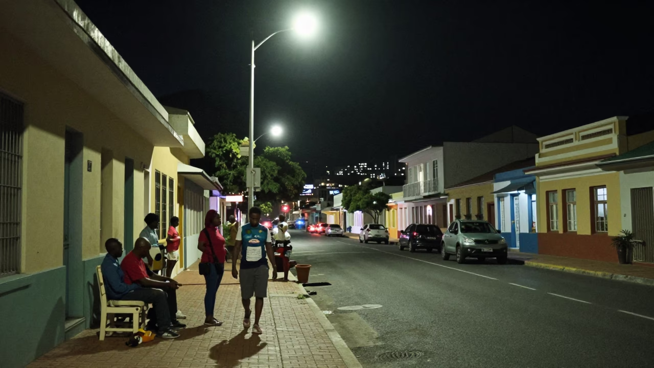 Nighttime Street Scene in Cape Town South Africa with Local Residents and Urban Details in in Cape Town, South Africa