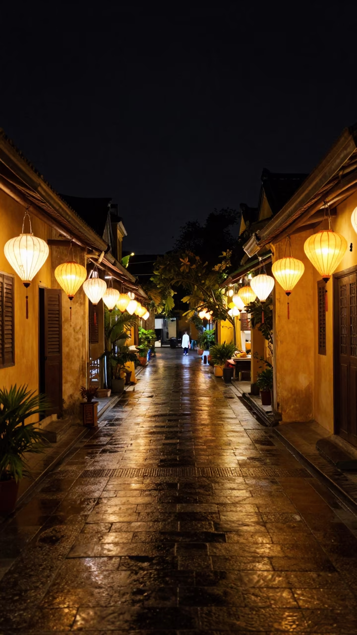 Nighttime Street Scene in Hoi An Vietnam with Lanterns and Local Life in in Hoi An, Vietnam