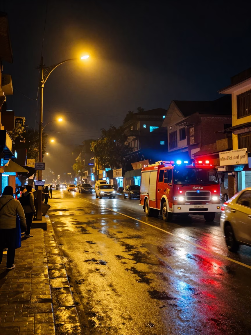 Nighttime Street Scene in Kathmandu Nepal with Local Traffic and Urban Infrastructure in in Kathmandu, Nepal
