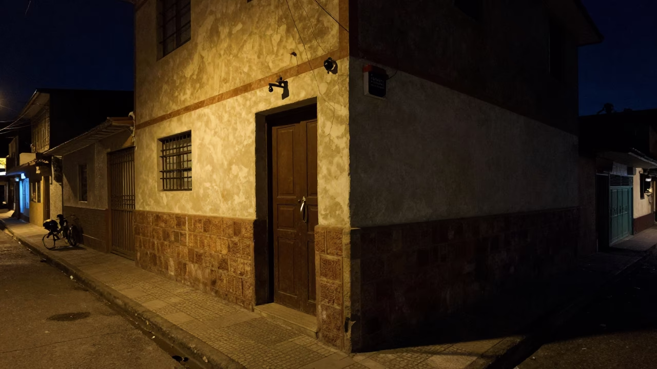 Nighttime Street Scene in Medellin Colombia With Latch And Door Handle Details in in Medellin, Colombia
