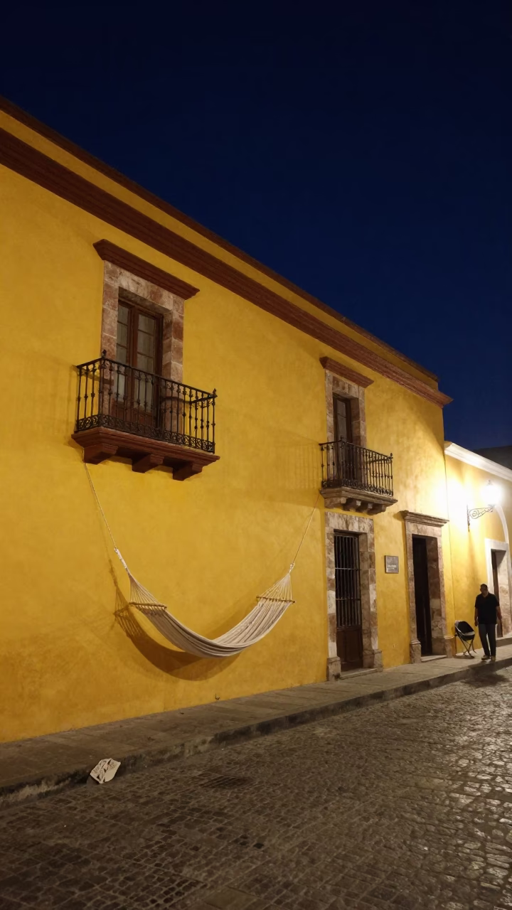 Nighttime Street Scene in Merida Mexico with Hammock and Local Life in in Merida, Mexico