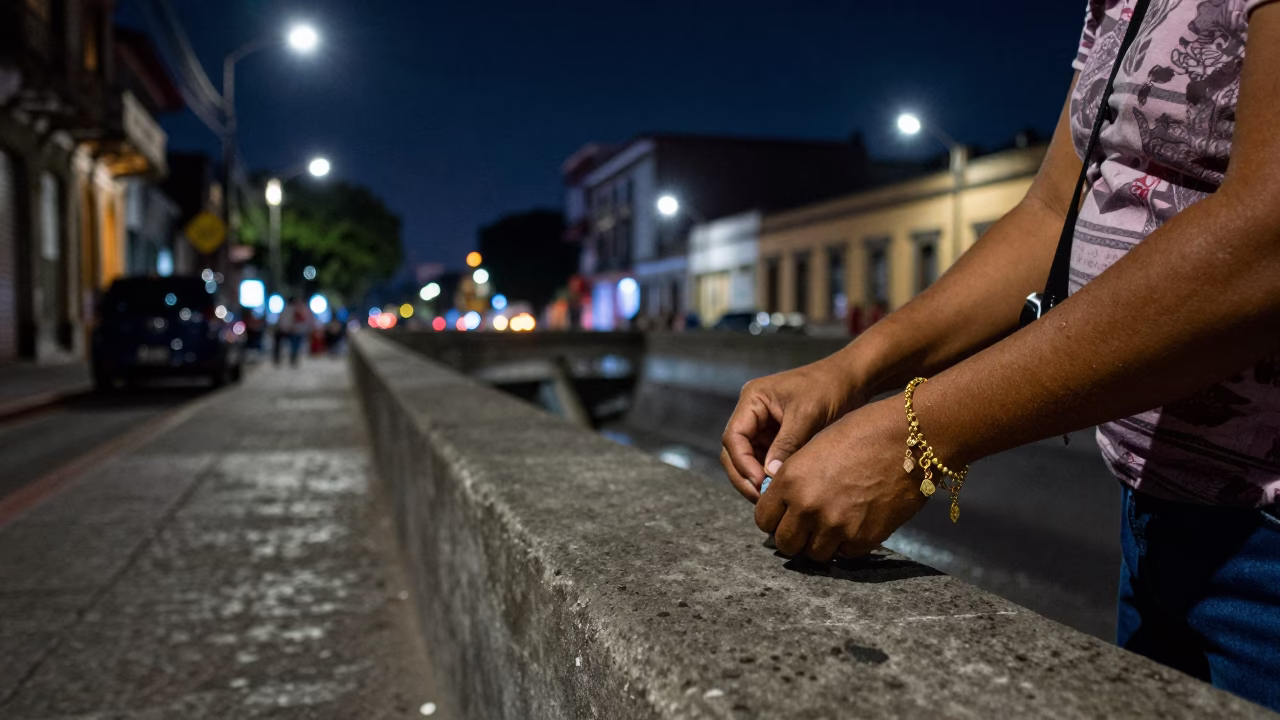 Nighttime Street Scene in Mexico City With Charm Bracelet and Spillway Mist in in Mexico City, Mexico
