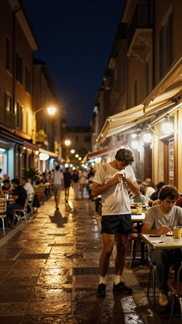 Nighttime Street Scene in Nice France with Local Dining and Condensation Details in in Nice, France