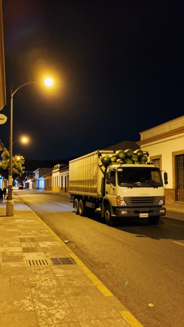 Nighttime Street Scene in Quito Ecuador with Truck and Seismograph in in Quito, Ecuador