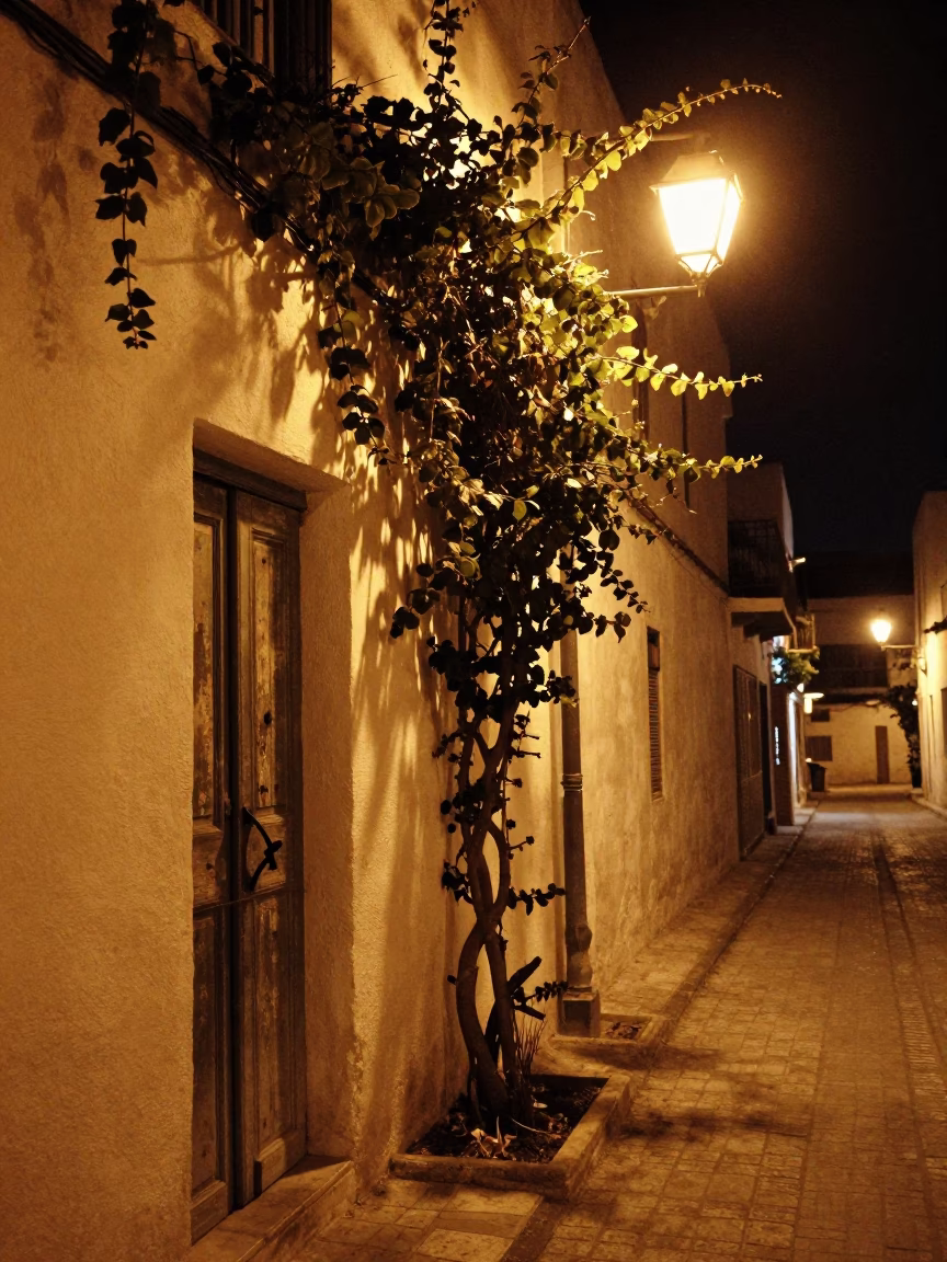 Nighttime Street Scene in Tunis Tunisia with Vine and Deadbolt in in Tunis, Tunisia