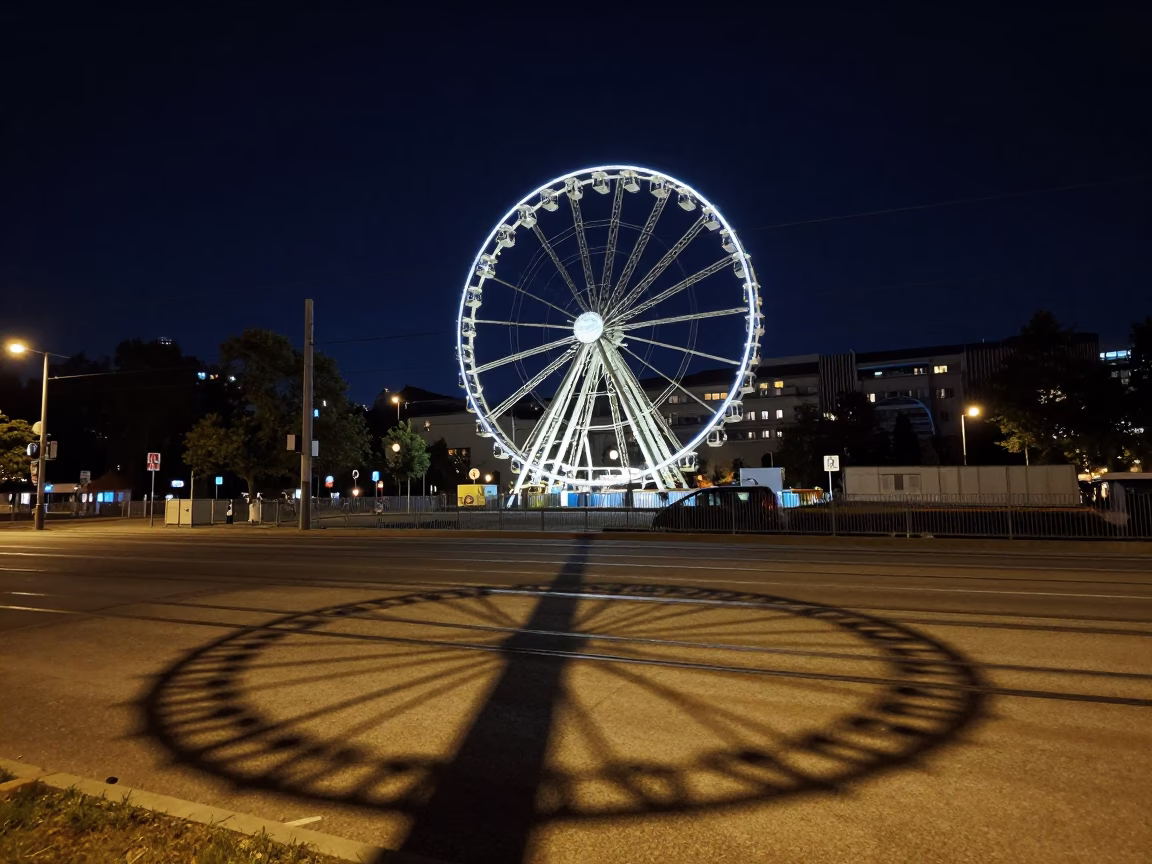 Nighttime Street Scene in Vienna Austria with Funicular and Wicker Shadow in in Vienna, Austria