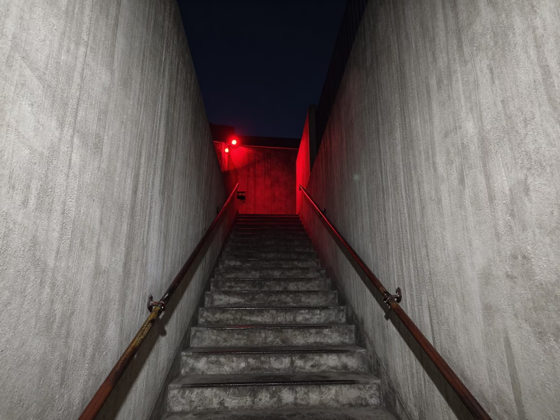 Nighttime University Observatory Stairwell with Red Bulbs in Mexico City in in Mexico City, Mexico