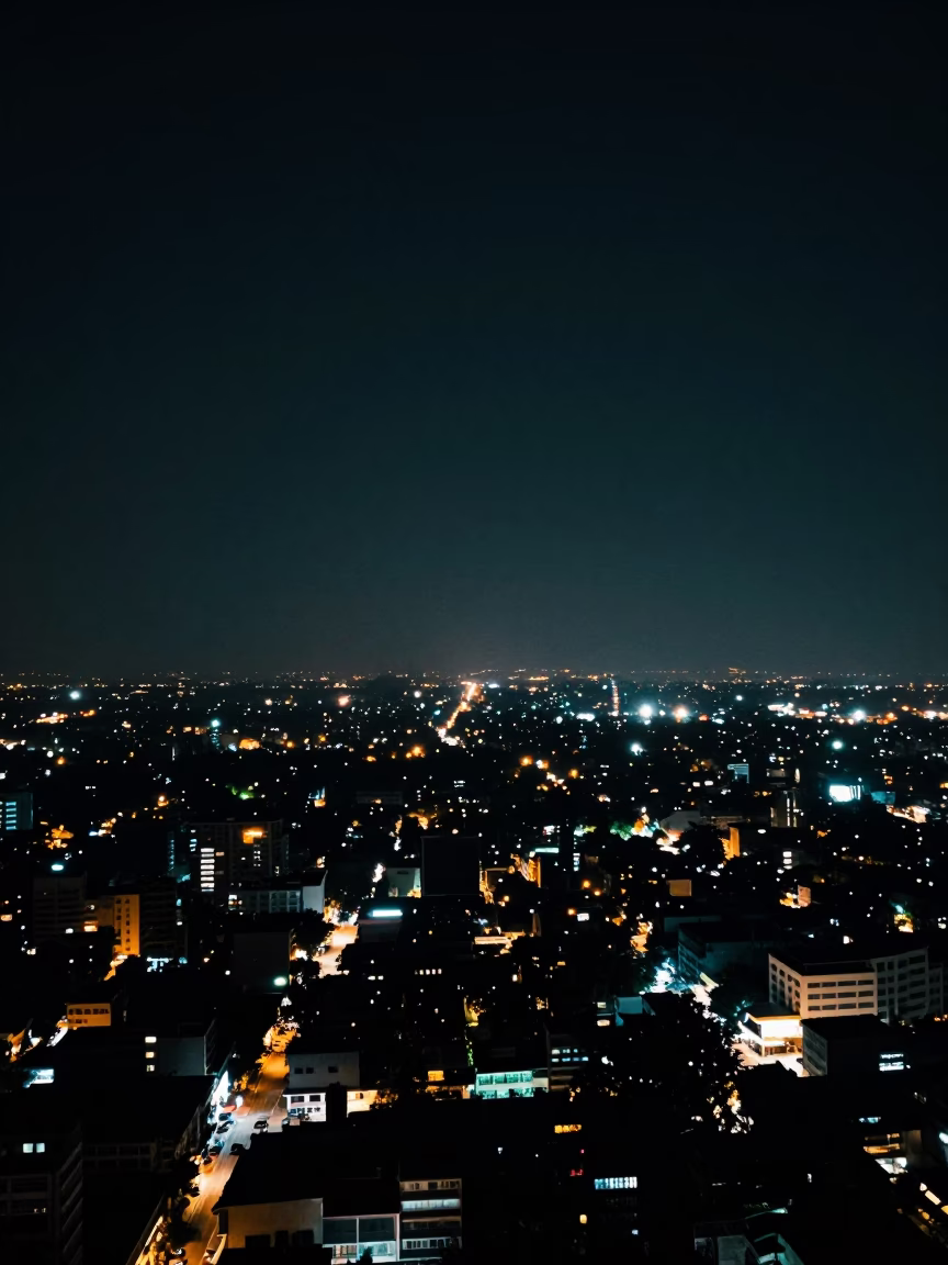 Nighttime Urban Landscape of Chennai India with Distant City Lights and Coastal Horizon in in Chennai, India