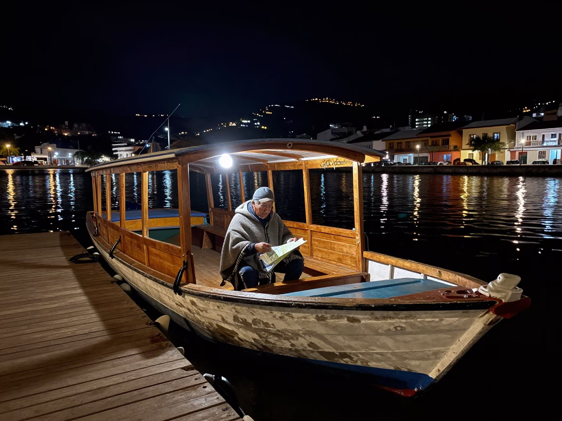 Nighttime Water Taxi Dock at La Paz Bolivia Street Scene in in La Paz, Bolivia