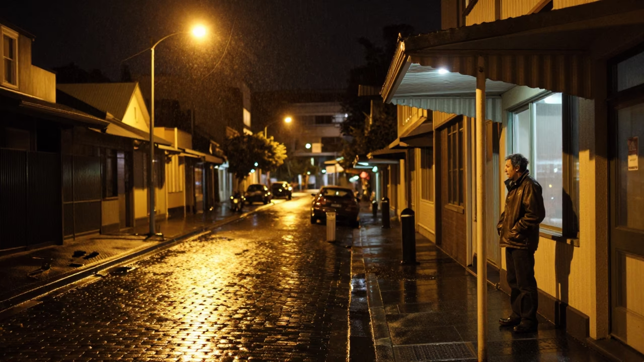 Nighttime Wellington Street Scene with Steaming Clay Cup of Masala Chai and Urban Background in in Wellington, New Zealand