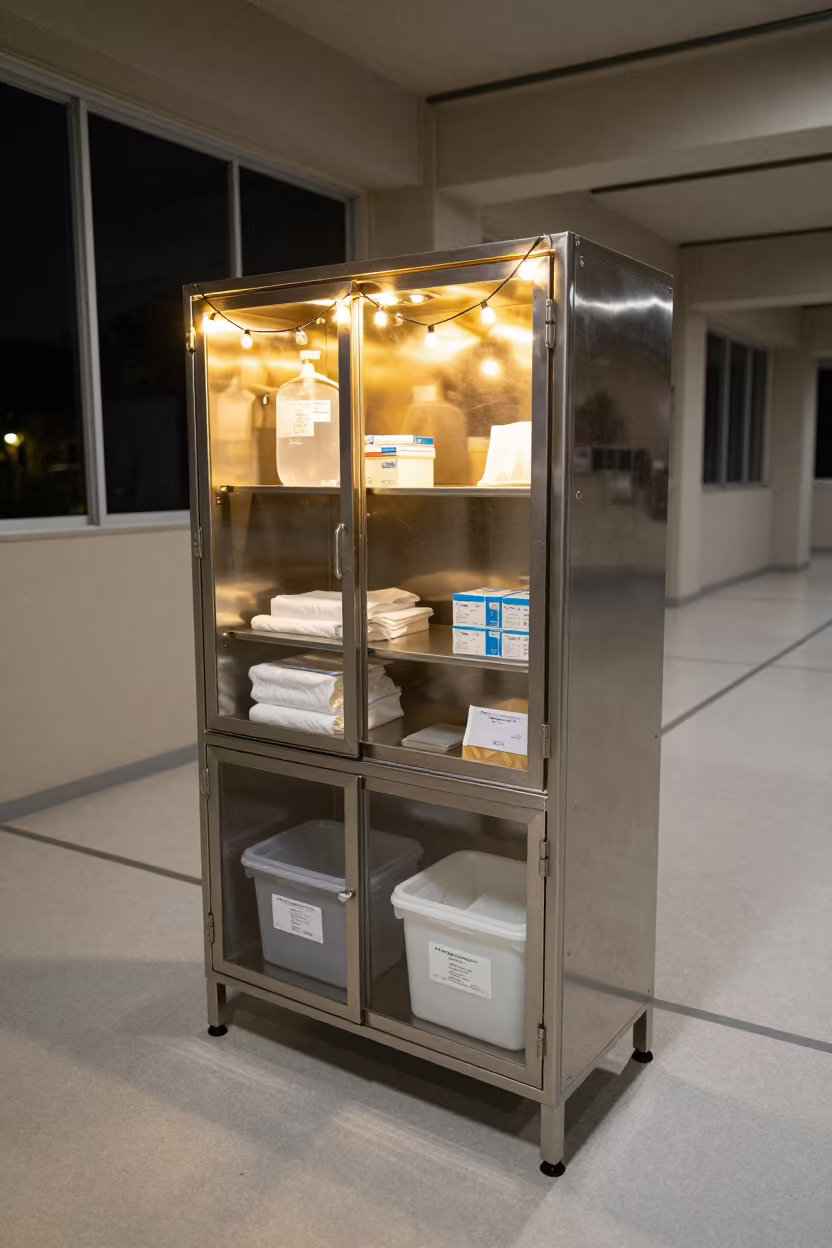 Nighttime wound care cabinet in Nagoya gym in inside a rehabilitation gym in Nagoya