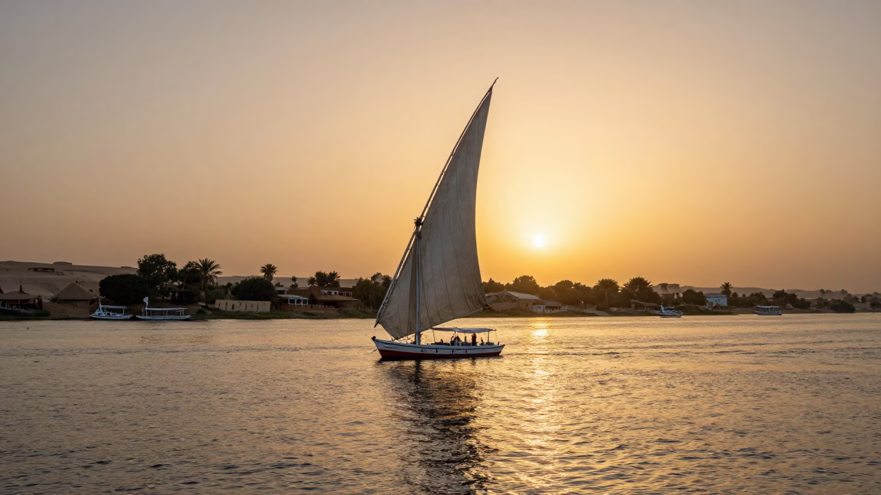 Nile River And Traditional Felucca Sailboats in Luxor in in Luxor, Egypt