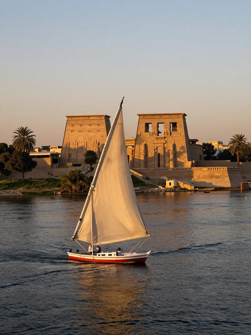 Nile River in Luxor at Golden Hour in in Luxor, Egypt