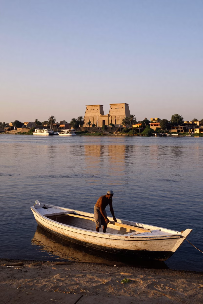 Nile River in Luxor at The Early Evening Light in in Luxor, Egypt