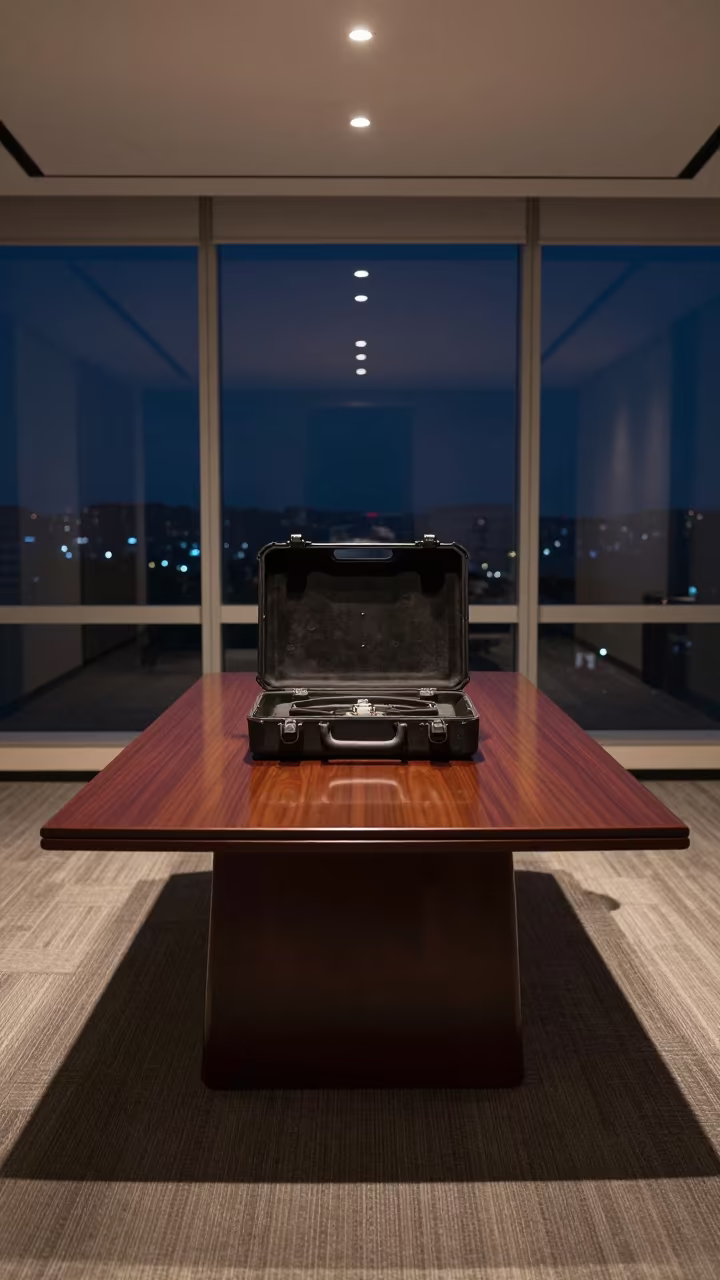 Ningbo Boardroom Laser Case Night Meeting in at a boardroom table before a meeting near Ningbo