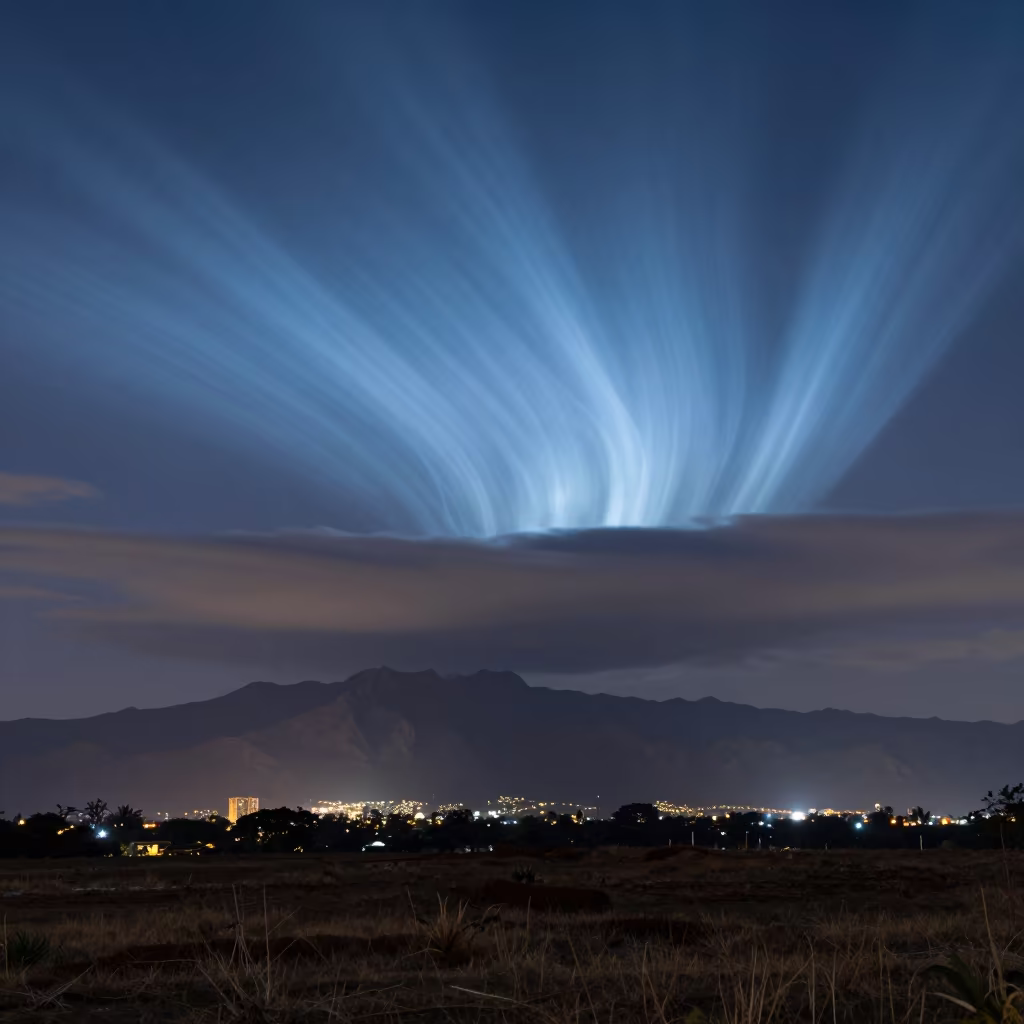 Noctilucent Clouds Over Caracas Horizon in beneath fast-moving cloud bands near Caracas