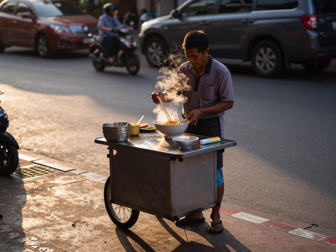 Noodle Soup in Bangkok at Sunset Light in in Bangkok, Thailand