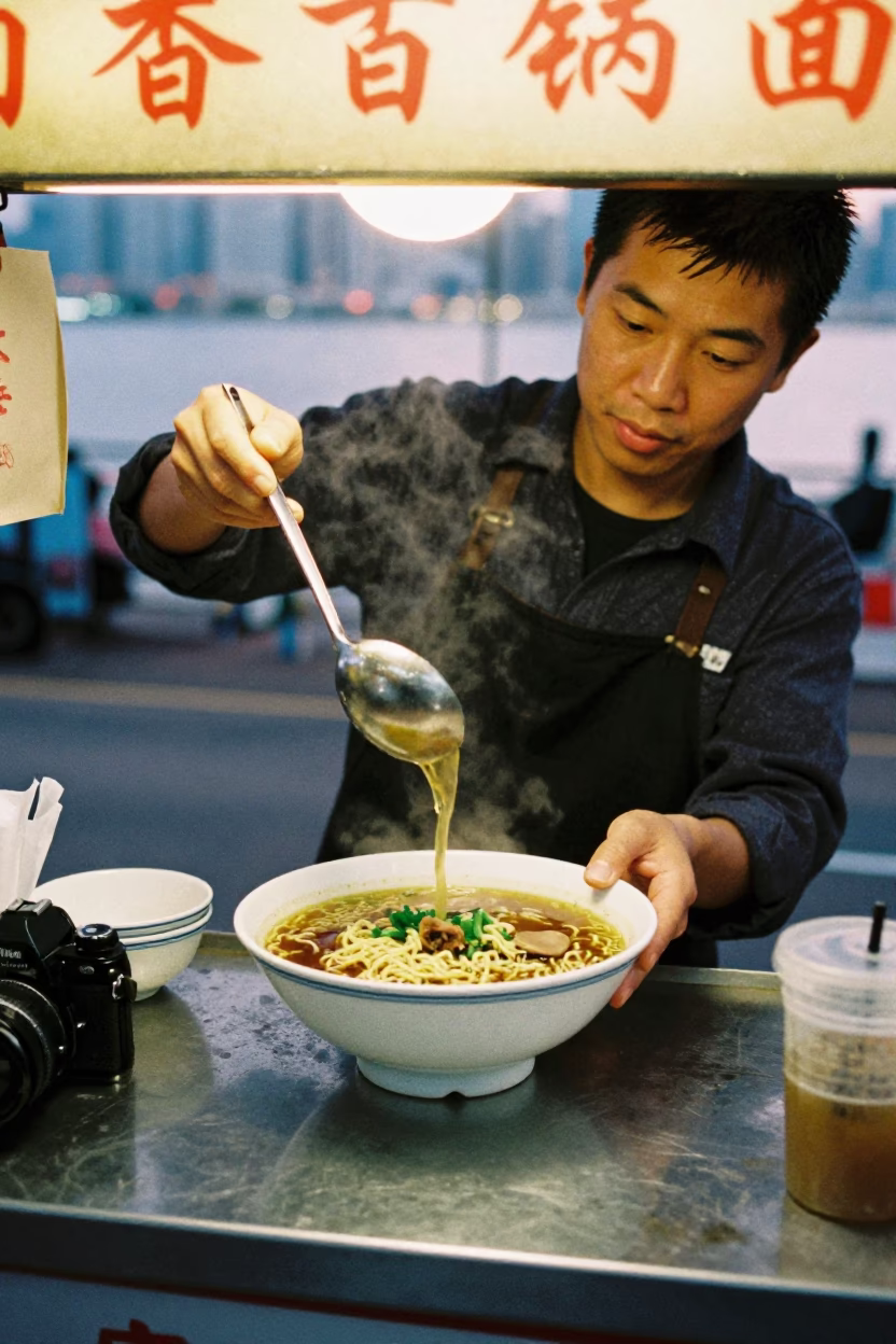 Noodle Soup in Hong Kong at First Light Of Dawn in in Hong Kong, Hong Kong