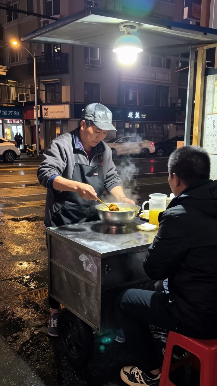 Noodle Soup in Shanghai at Late At Night Light in in Shanghai, China