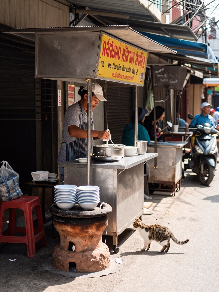 Noodle Stall in Phnom Penh in in Phnom Penh, Cambodia
