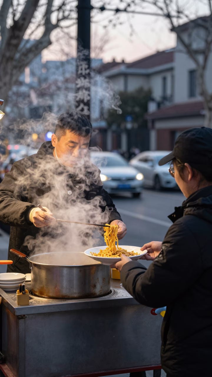 Noodles at The Early Evening Light in Shanghai in in Shanghai, China