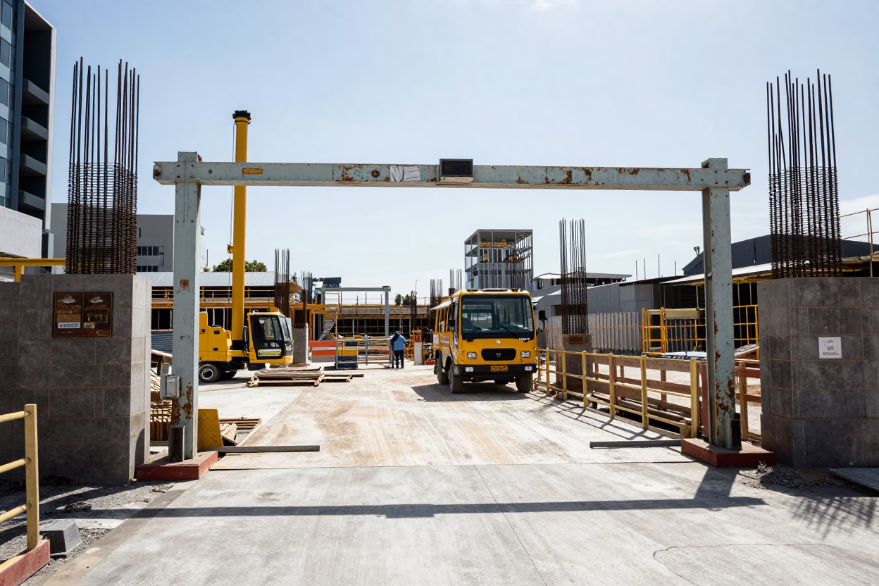 Noon Construction Site in Auckland New Zealand with Rebar and Elevator Gate in in Auckland, New Zealand