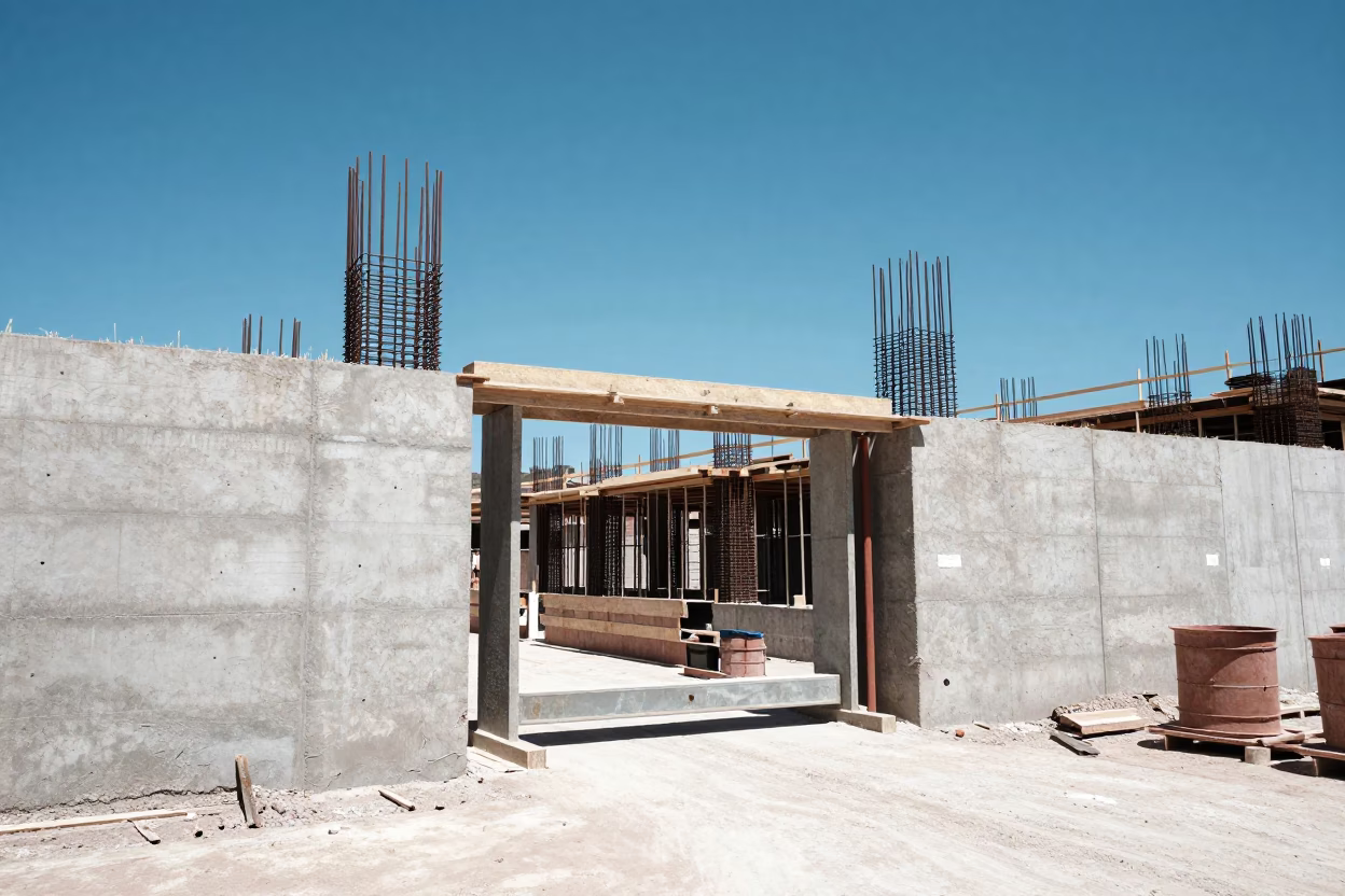 Noon Construction Site in La Paz Bolivia With Rebar And Concrete in in La Paz, Bolivia