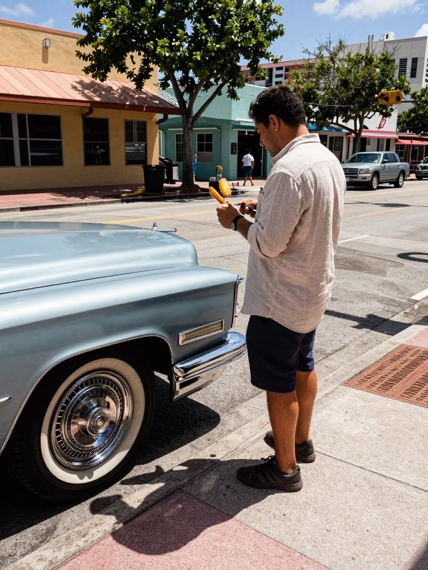 Noon Heat and Street Food in Miami Florida Urban Candid Moment in in Miami, Florida, United States