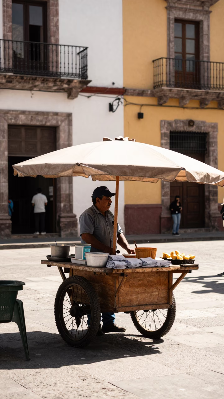 Noon Light in Guadalajara Mexico Street Scene with Local Vendor and Porcelain Jars in in Guadalajara, Mexico