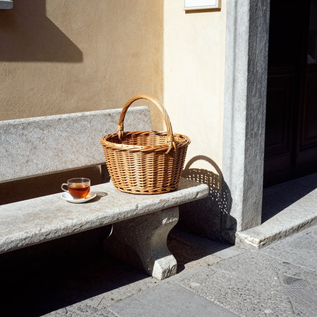 Noon Light in Milan Italy Courtyard with Wicker Shadow and Tea Stains in in Milan, Italy