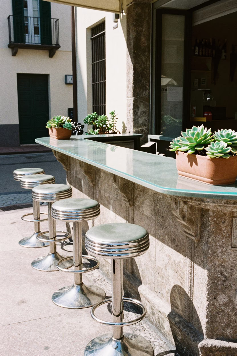 Noon Light in Naples Italy Bar Stools and Succulents on Historic Terrace in in Naples, Italy