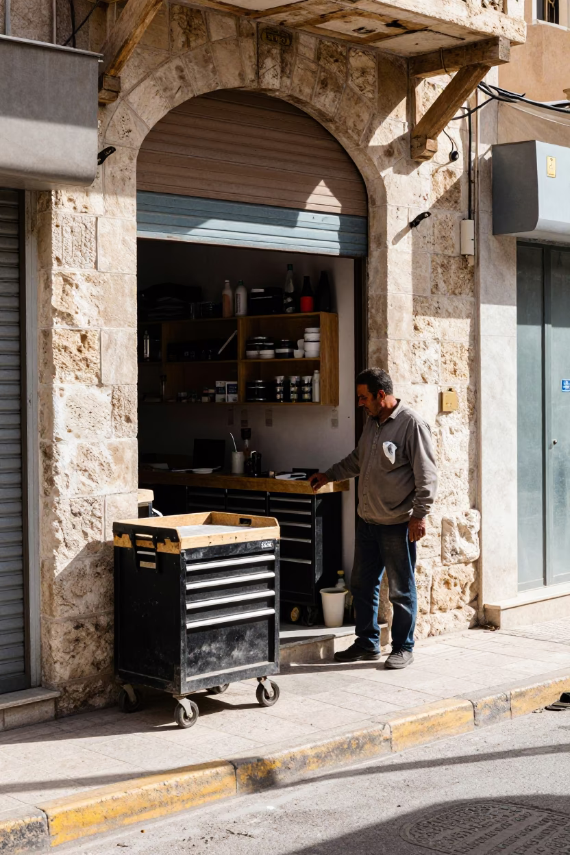 Noon Light on Contractor in in Amman, Jordan