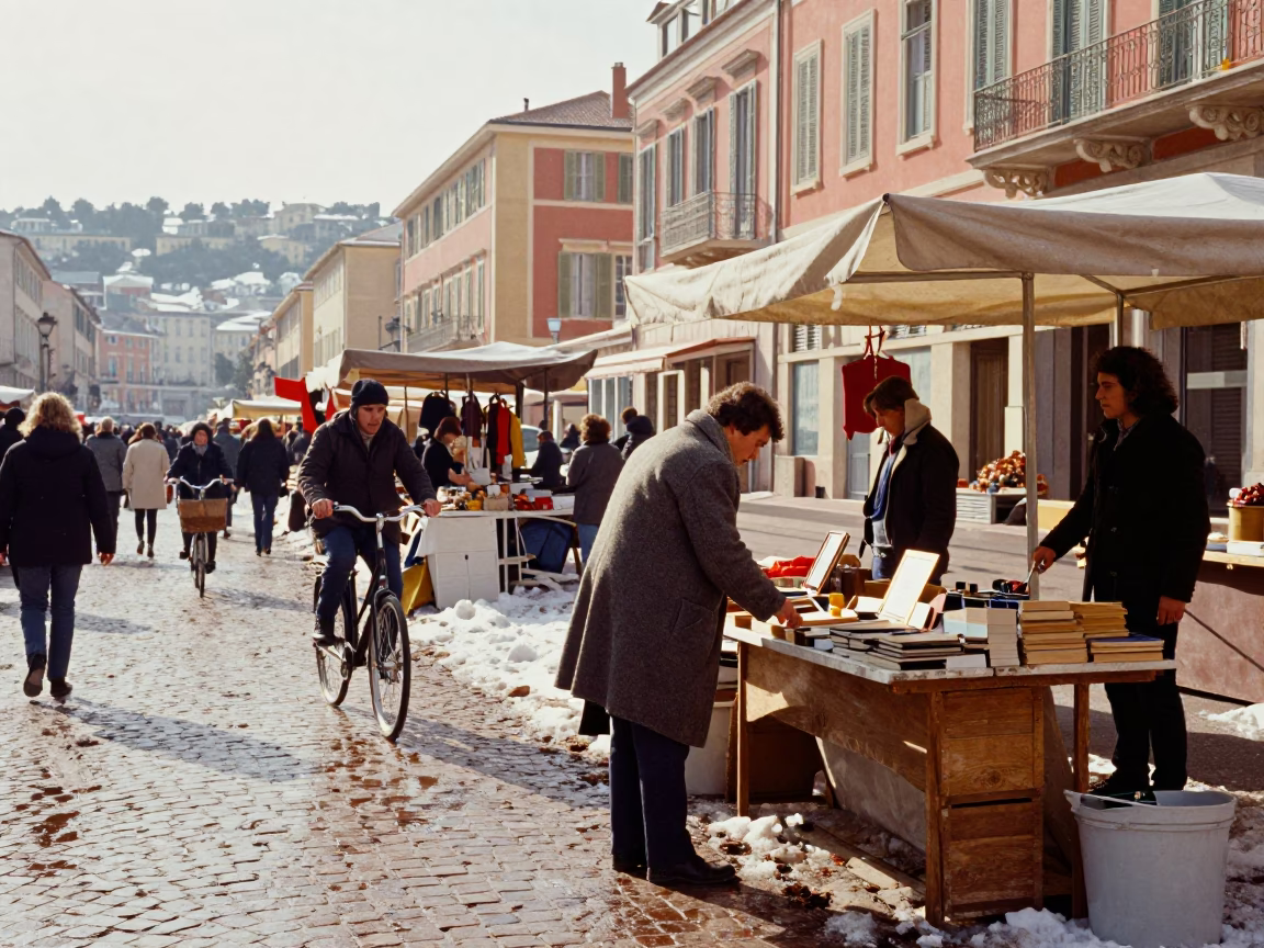 Noon Light on Cyclist in Nice in in Nice, France