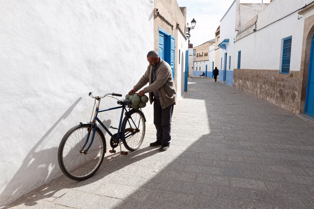 Noon Light on Fisherman in Essaouira in in Essaouira, Morocco