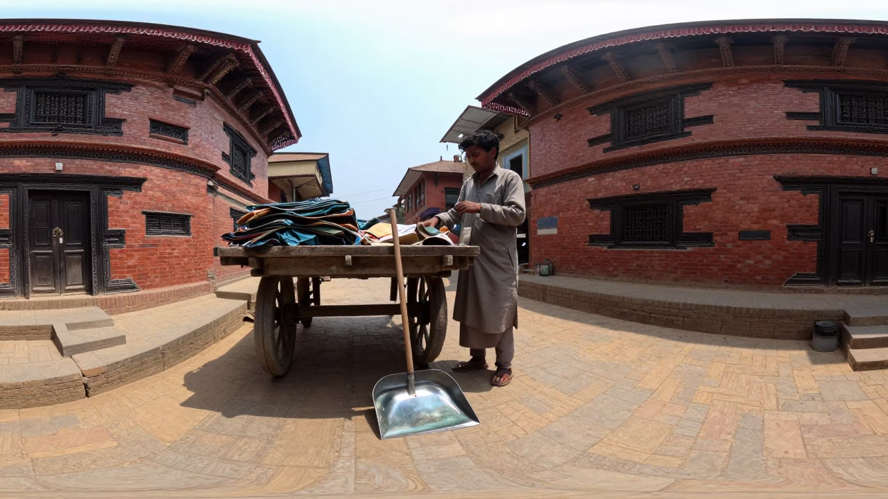 Noon Light on Kathmandu Street with Dustpan and Glass Bottles in Nepal in in Kathmandu, Nepal