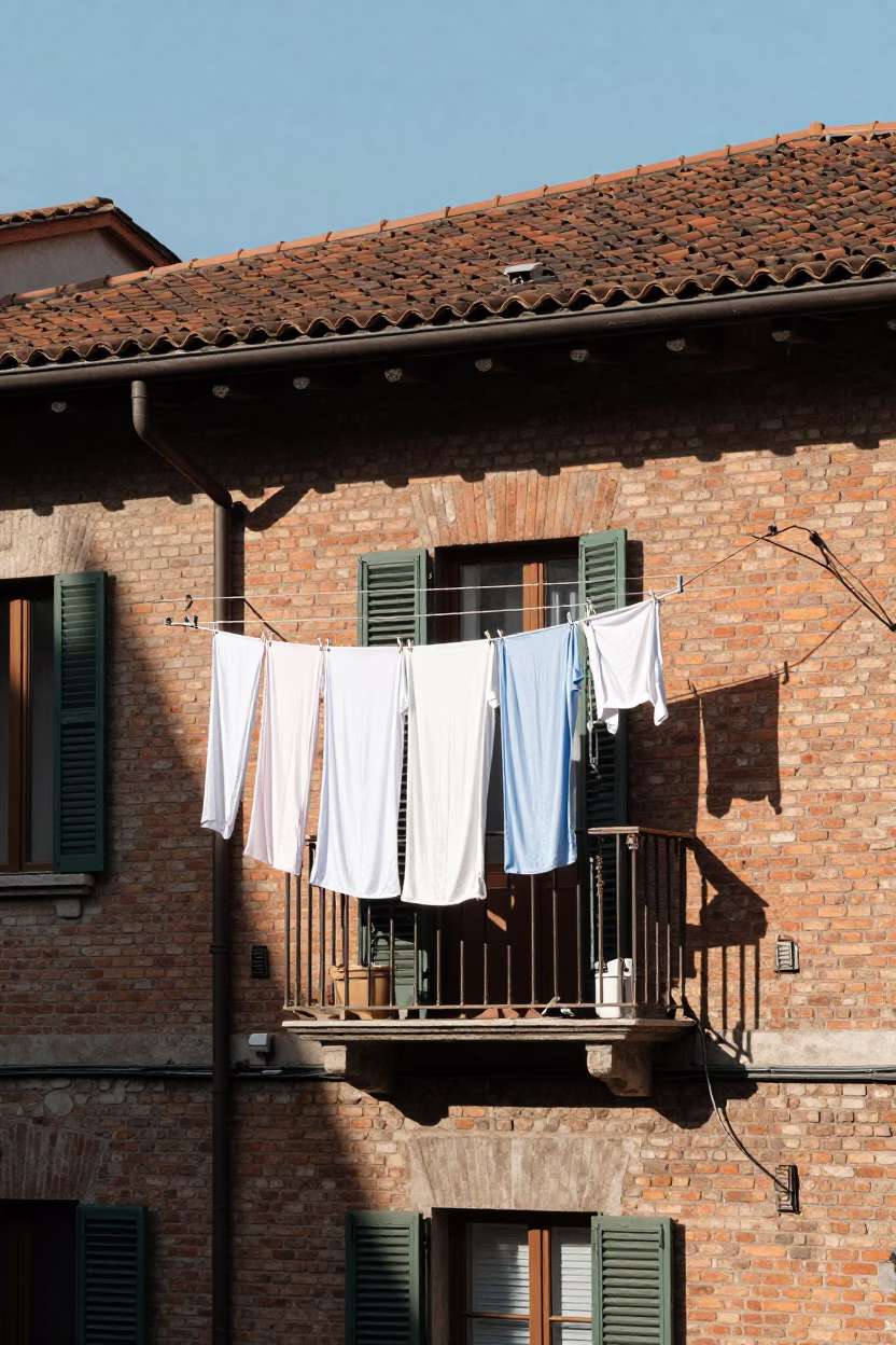 Noon Light on Laundry in in Milan, Italy