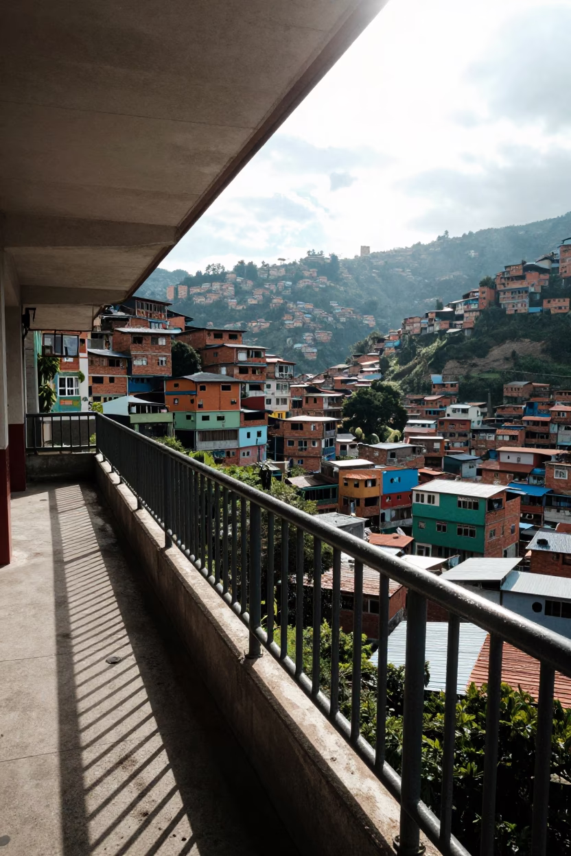 Noon Light on Metrocable Station Balcony with Condensation on Glass in Medellin Colombia in in Medellin, Colombia