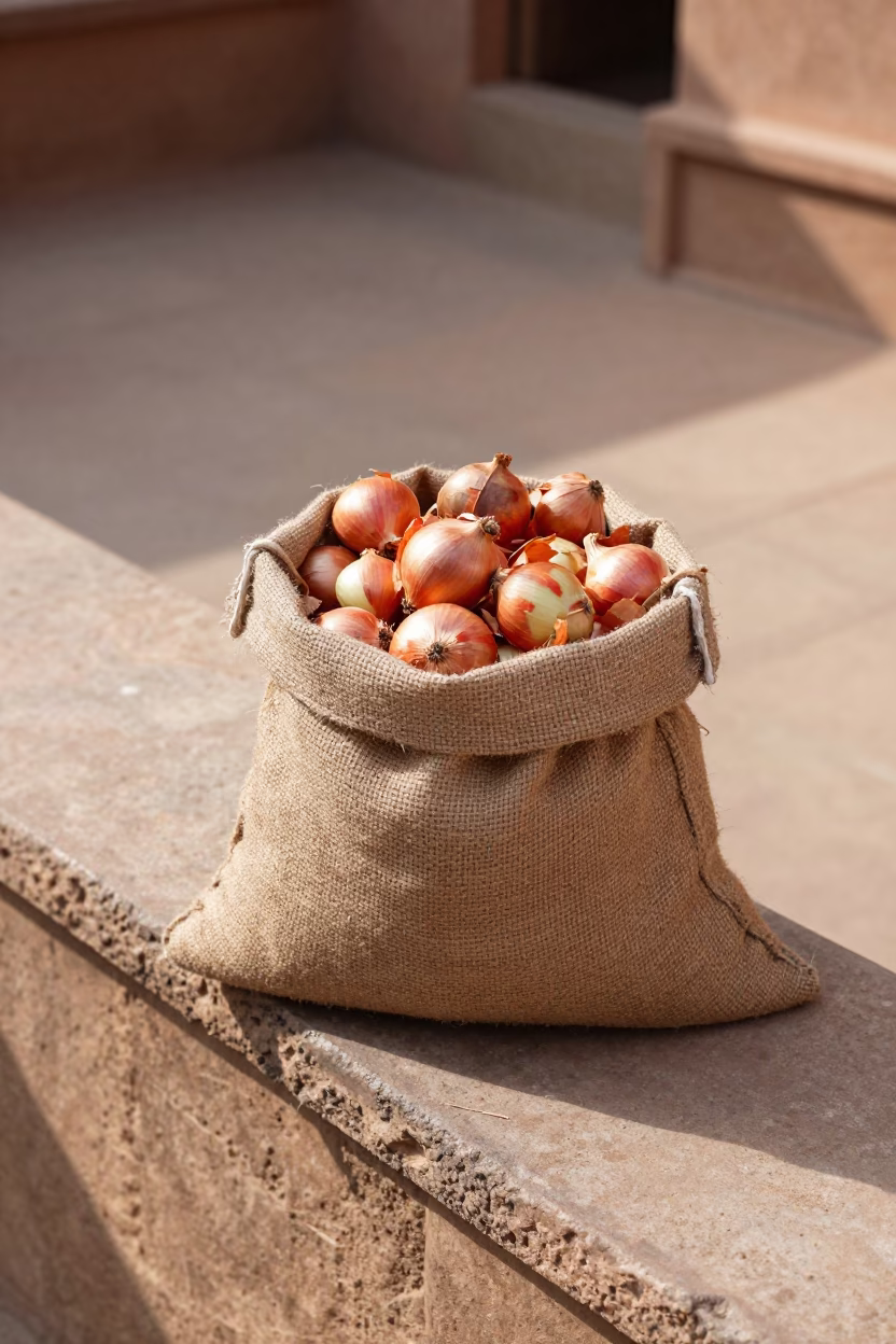 Noon Light on Onions in in Jaipur, India